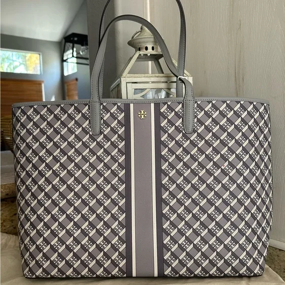 New Tory Burch geo gray with straps large tote - Picture 3 of 7